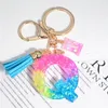 Keychains Sweet Candy Paper Filled Letter Key Chain Cute Harts A-Z Initial Keyring Blue Tassel For Women Girl Handbag Decoration