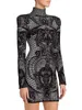 Grundläggande casual klänningar Designer Luxury Bal New Jacquard Knit Mini Dress med en hög krage svart Z37A