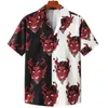 Men's Casual Shirts Men'S Hawaiian Cuban Collar Devil Print Fashion Street Summer Short Sleeve Lapel Tops Trend Clothing