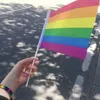 14X21cm Regenbogenfahne mit Fahnenmast Regenbogen Schwule Lesben Homosexuelle Bisexuelle Pansexualität Transgender LGBT Pride A0428