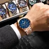 Armbanduhren POEDAGAR Luxus Edelstahl Rose Gold Blau Quarzuhr Männer Militärische Wasserdichte Leucht Chronograph Relogio Masculino