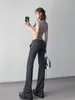 Women's Pants QWEEK Y2K Low Rise Gray Flare Leggings Women Korean Fashion Basic Black Flared American Vintage 90s Slim Sweatpants