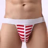 Mutande sportive sexy a righe in cotone traspirante U rialzate doppia cintura perizoma pantaloni a T scava fuori intimo da uomo slip gay lingerie