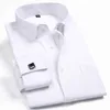 Men's Dress Shirts Mens Long Sleeve French Cufflinks Dress Shirt Business Formal Office Regular Fit Solid Color Social Smart Casual Shirt For Man P230427