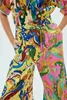 Australijski projektant w kolorze lnianym kwiatowym nadrukiem z krótkim rękawem i spodniami