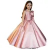 Projektant błyszczący różowy sukienki kwiatowe na wesela bling całkiem formalne dziewczyny suknie urocze satynowe puszysty konektowa tiul sukienka nowa suknia urodzinowa 403