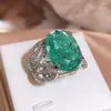 Cluster Rings 925 Silver Plated Fashionable Blue Green Moissanite Ring Fire Sparkling Luxury Female Party Birthday Jewelry Gift