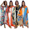 Etnisk kläder Casual Kuwait Floral Print Bat Sleeve Beach Bohemian Kimono Dress for Women African Badkläder Vintage Open Front Kaftan