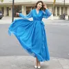 Повседневные платья Candy Color Runway Maxi платье плюс размер с длинным рукавом платье с обертыванием причинно -богемное пляж Свадебная вечеринка праздник гость