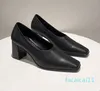 la fila tacco grosso Sandali Scarpe eleganti firmate Tacchi in pelle marrone nero da donna Elegante testa quadrata Scarpe da ufficio fannullone Taglia