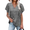 Women's T Shirts Floral Women Ruched Easy Care Pullover V-Neck T-Shirt Casual Butterfly Sleeve Summer Polyester Short T-Shirts