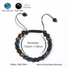 Braccialetti con ciondoli Bracciale Pietra blu occhio di tigre Magnete nero Doppia fila di agata intrecciata a mano