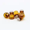 1ML Mini Amber etherische olie Glazen lege fles Schroef Zwarte dop 1CC Bruin monsterflesje Kleine parfumfles Reisformaat Nhgqv