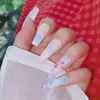 False Nails 24Pcs White Clouds Gel Press On Full Cover Flowers Fake Nail Tips Finished Fingernail Detachable