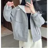 Giacche da donna Abbigliamento sportivo grigio Cappotto autunno-inverno corto 2023 Versione coreana Cardigan con cerniera allentato con cappuccio