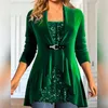 Women's Blouses Lady Thick Top Stylish Shiny Sequin Blouse Ruffled U Neck Mid Length Pullover For Fall/winter Fashion Christmas Long