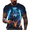 Herren T-Shirts Männer O-NeckT-Shirts 3D-Löwen-Druck-Hemd für Freizeit Kurzarm Mode Tiermuster Sommer Hip Hop Harajuku Übergroße Tops