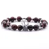 STRAND Luxe Micro Pave Black CZ Zirconia King Crown Charmel Bracelet Men Natural Red Tiger Eye Stone Bead Erkek Bileklik