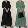 Robes décontractées Automne Hiver Femmes Kaftan Vacances Vintage Lâche Coton Lin Col V Manches Longues Pull Maxi Robe Robe
