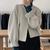 Mulheres misturas de lã Clothland feminino elegante ponto aberto jaqueta de lã manga longa com decote em v estilo clássico outono casual ca319 231127