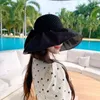Hut mit breiter Krempe, Sommer, große Damen, Mesh, gestrickt, rund, UV-Schutz, 50 Sonnenblende, weich, faltbar, Outdoor-Strand-Sonnenkappe
