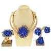 Wedding Jewelry Sets Jewelry Sets For Women 24K Gold Plated Original Luxury Wedding Blue Rose Flower Necklace Earrings Party Dubai Gold Jewelry 231128