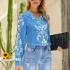 Kvinnors blusar Casual V-Neck Women's Clothing Elegant Long Sleeve Office Lady Tops Vintage Floral Loose Blouse Fashion Shirt Women