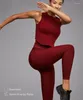 Yoga Outfits Women Good Quality Seamless Gym Fitness Tank Legging Set Wine Color