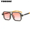 Lunettes de soleil Yooske Double faisceau Punk hommes carrés INS Hip-hop lunettes de soleil femmes Designer Vintage PC lunettes UV400