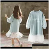 Robes de fille Robes de filles Mode enfants à manches longues vêtements en dentelle blanche printemps automne vêtements pour adolescents robe de bébé sweat-shirt Drop Dhxau