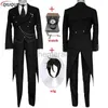 Costumes d'anime Black Butler Cosplay Anime japonais Kuroshitsuji Sebastian Michaelis Costume de Cosplay uniformes unisexes 8 pièces avec autocollant de tatouage zln231128