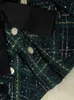 ツーピースドレスZJYTエレガントなツイードウールジャケットとスカート2ピースセット女性秋の冬のドレススーツファッションデザイナーパーティー衣装グリーン230428