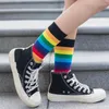 Calzini da donna Qisin 1Pairs Cute Cotton Elasticity Sweat Long Sock Candy Colors Rainbow Striped Sporty Meias Retro Harajuku Casual