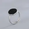 Cluster Rings 925 Sterling Silver Men Ring With Black Natural Agate Stone Thai Simple Design For Man Women Turkish Jewelry