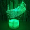 Night Lights Sailing Boat 3D Light 16 Colors Change Illusion Lamp For Home Cafe Decoration Gifts USB LED Remote Table Desk