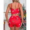 Conjunto sexy de sutiã feminino de natal e shorts de cintura alta conjunto feminino arco colheita superior 2 peças pijamas sexy roupa interior sexy lingerie conjunto 231128