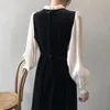 Robe contrastée cousue à col rond pour femme, nouvelle jupe de style Hepburn rétro français, automne 2023