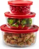 Recipientes para llevar Pyrex Simply Store Juego de almacenamiento de alimentos de vidrio grande de 4 piezas Ajuste perfecto Tapas de plástico no tóxico sin BPA Congelador Lavavajillas