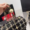 Kanal yünlü altın top omuz çantaları tasarımcı çanta kış kadın elmas kafes crossbody moda lüks zincir bayan çantası cüzdanı oner etiketi içeride