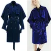 Women's Trench Coats Fashion Spring Autumn Ladies Windbreaker Shine Irregular Flash Lapel Double-breasted Medium Long Cocoon Coat