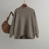 Suéter feminino outono/inverno vintage manga comprida top cor sólida pulôver malha meia gola alta suéter