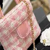 Small Fleece Tweed Makeup 23s Ring Cosmetic Handle Soft Designer Crossbody Cute Box Bag Diamond Lattice Shoulder Luxury Handbag 15cm