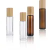Glass Essential Oil Roll On Bottles with Stainless Steel Roller Balls and Bamboo Lid 5ml 10ml 15ml Refillable Perfume Sample Bottle Cos Pdax