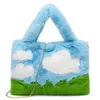 Sacs de soirée mignon sac à bandoulière décontracté femme pour téléphone messager dessin animé fourrure peluche chaîne carrée promotion bleu ciel blanc