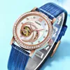 Relógios de pulso oubaoer 2023 vestido de negócios feminino Rose Gold Watch Women Women Mechanical for Simple Leather Automatic Watchwatch