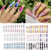 False Nails 24Pcs White Clouds Gel Press On Full Cover Flowers Fake Nail Tips Finished Fingernail Detachable