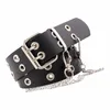 Belts Double Grommet Belt With 2 Holes Rock Punk Adjustable PU Leather Eyelet Chain Waistband For Club Jeans Cosplay Party Women