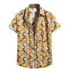 Men's T Shirts Floral Sleeve Shirt Top Linen Men's Blouse Fashion Short Print Button Cotton Men Solid