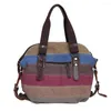 Evening Bags Vintage Shoulder Bag Top Handle Casual Everyday Multicolor Stripe Travel Canvas Tote Leisure Large Capacity Women Handbag