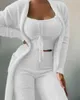 Ropa de dormir para mujer, conjunto de tres piezas de terciopelo de otoño, camiseta sin mangas corta de felpa con cuello en V Sexy, pantalones, ropa para el hogar, traje a juego, pijamas